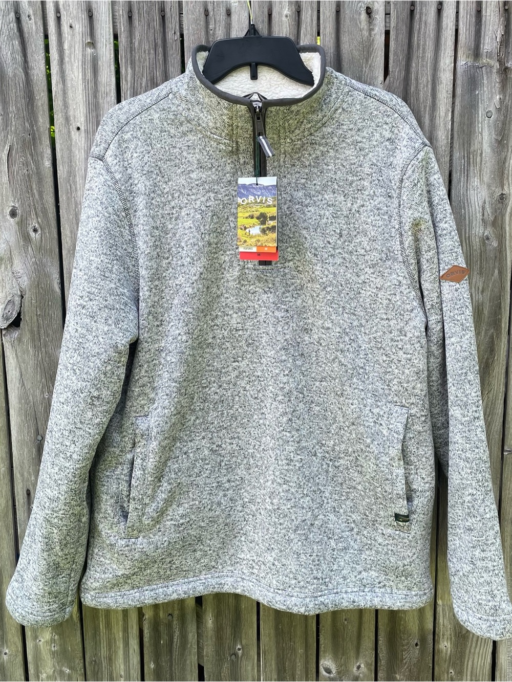 NWT Orvis 1/4 Zip Sherpa Lined Pullover Men’s Medium Heather Gray